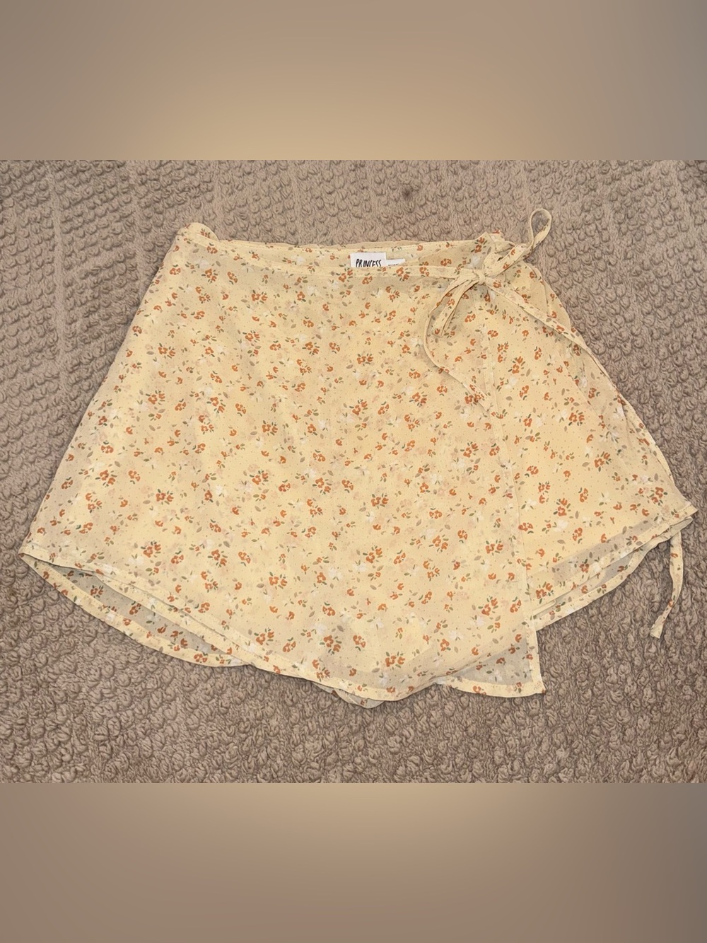 Princess Polly Cream Floral Tie-Waist Skater Skirt